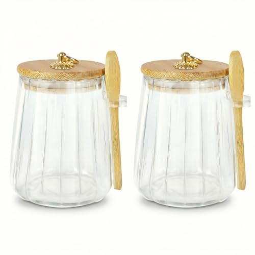 holoith 2 Pack Sugar Jar with Lid and Spoon,24oz Large Glass Spice Jars