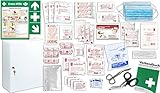Erste Hilfe Schrank-Medizinschrank-Verbandschrank (315x150x420) -Komplettpaket- Füllung nach NEUER DIN/EN 13157:2021 (Betriebe) + viele Extras INKL. Verbandbuch + Aushang + Folienaufkleber