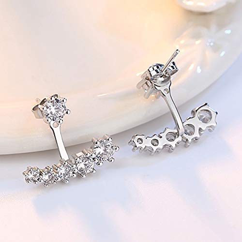Ear Jacket Cuff Earrings Set Sterling Silver Front Back 2 In 1 With Cz Pearl #TOP2