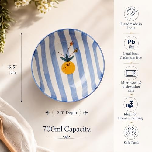 Image of Ceramic Snack Bowl Set for Serving, Dessert & Fruits | Multipurpose Kitchen Bowls Set | Premium Aesthetic Small Serving Bowls | Blue & White | Pack of 1 | 700ml