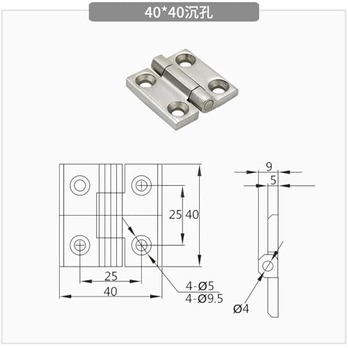 Charnière de porte de bateau acier inoxydable 4 sections counterbore 40mm - 3