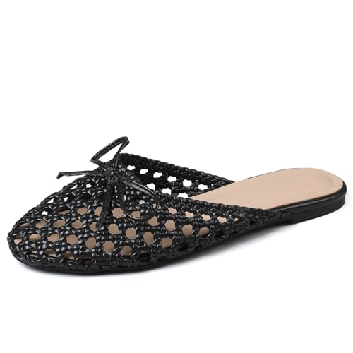 Image of Women's Mesh Mules Breathable Slip-On Net Flats Lightweight Mesh Ballet Flats for Women for Casual Or Indoor Wear