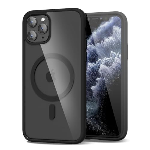 oakxco for iPhone 11 Pro Case Clear Magnetic Compatible with Magsafe, Thin Slim Transparent Non Yellowing, Hybrid Soft Silicone Bumper & Hard Plastic Protective Cover for Women, Black