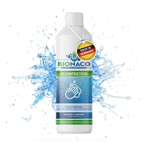 Bionaco Desinfektionsreiniger 1L - Alkoholfreies Reinigungsmittel zur Desinfektion, Hygienereiniger für Oberflächen und Gegenstände, nachhaltiger & naturnaher Wirkstoff-Komplex, Made in Germany