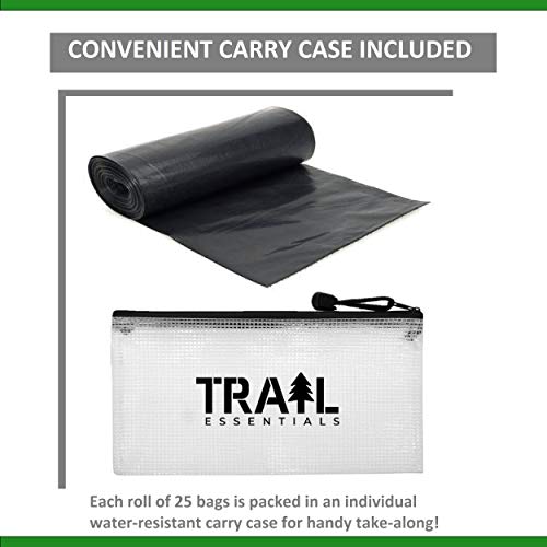 Trail Essentials Toilet Liners; Hygienic, Leak-Proof, Odor Free, Compatible with Camping Commodes and Portable Toilets, Black Opaque Color– Roll of Liners in Convenient Carry Case (25 Liners)