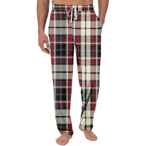 Pantaloni da pigiama da uomo, lunghi, leggeri, a quadri, a