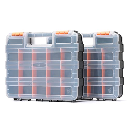 Image of Mayouko Double Side Tools Organizer, Customizable Removable Plastic Dividers, Hardware Box Storage, Excellent for Screws,Nuts,Small Parts, 34-Compartment,2 PCS Set,12.6 inchL x 10.6 inchW x 3.2 inchH