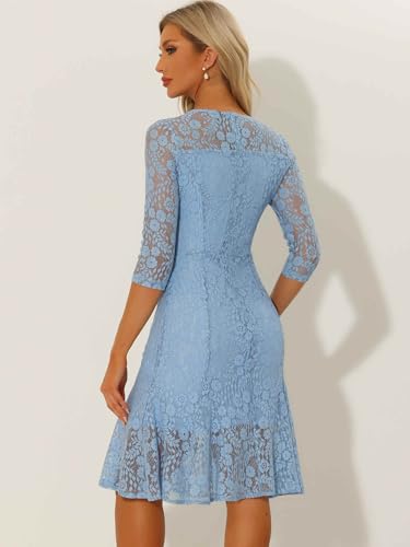 Image of Allegra K Women Elegant Lace Ruffles 3 /4 Sleeves Bodycon Fishtail Dress