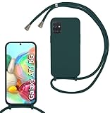 SLWYF Funda Silicona Líquida con Cuerda para Samsung Galaxy A71 5G, Carcasa Suave Silicona Case con Correa Colgante Ajustable Collar Correa de Cuello Cadena Cordón- Verde Oscuro