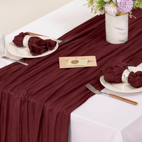 Image of MLMC 24 Pack Cheesecloth Napkins Wedding Napkins 21 inchx21 inch Boho Reusable Napkins in Bulk for Wedding Bridal Baby Shower Events Table Decor Burgundy
