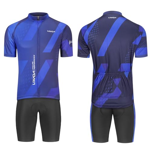 Lixada Men's Cycling Jersey Set Short Sleeve Suit Quick Dry Bicycle Shirt Shorts Padded Bike Outfit MTB Cycling Clothing Kit