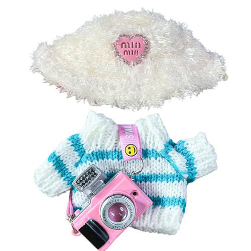 Kuscheltier Kleidung Kompatibel mit 17cm Labubu Stofftiere Bekleidung Zubehör für Labubu Kleidung Pullover Latzhose Outfit DIY Kinder Geschenke für Jungen und Mädchen (Blau, 17 cm - A)