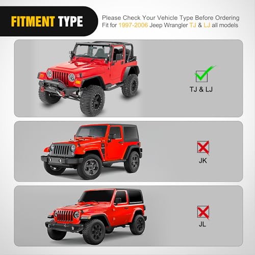 Image of Nilight Off-Road Fender Flares Kit Compatible with 1997 1998 1999 2000 2001 2002 2003 2004 2005 2006 Wrangler TJ & LJ Heavy-Duty Solid Steel Black Textured Front Rear Flat 4 PCS