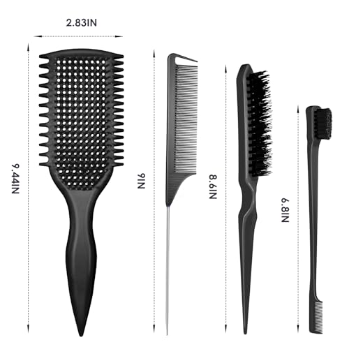 Image of Curl Defining & Detangling Brush - Dual-Vented Curly Hair Brush for Wet & Dry Hair with Flexible Bristles - Reduces Frizz & Smooths Knots - For All Hair Types & Users (Black)