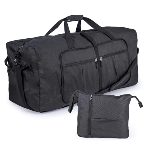 Image of BREEZENEST 120L Large Foldable Travel Duffel Bag with Shoe Compartment Waterproof Lightweight Weekend Overnight Sports Gym Bag for Men Women Extra Large Capacity Holdall with Shoulder Strap Black