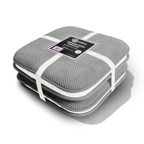 Casabella Memory Foam Chair Cushion Non Slip Back Round Square Honeycomb Pattern Set of 4 Chair Pads Durable Seat Cushion for Dinning Chairs Office Desk & Patio-16x16 Silver Memory Foam Seat Cushion