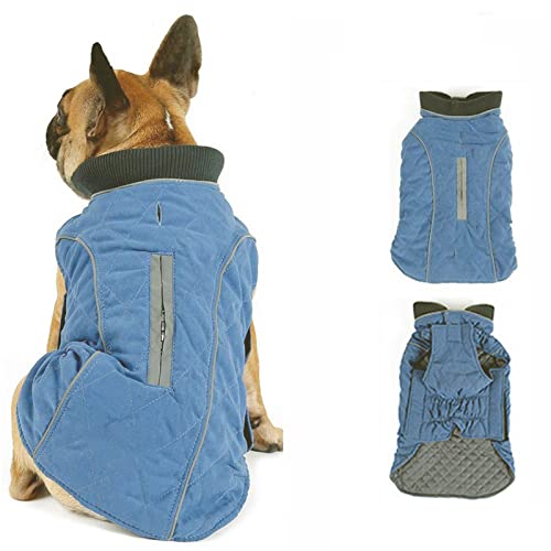 Morezi Dog Coat with Reflective strim, Winter Dog Jacket Water Resistant underbelly Warm Puppy Suit with Harness Hole - Suitable for French Bulldog, shitzu, Jack Russell Terrier - M - Blue