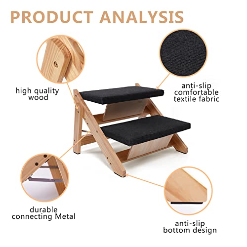 Wood Foldable Pet Stairs For Small To Medium Dogs And Cats, Portable For Beds And Sofas 2-In-1 Dog Steps With Non-Slip Pads, 2 Step/Tier Up To 100 Lbs Suitable For Heights Under 20 Inches (Upgraded). #TOP3