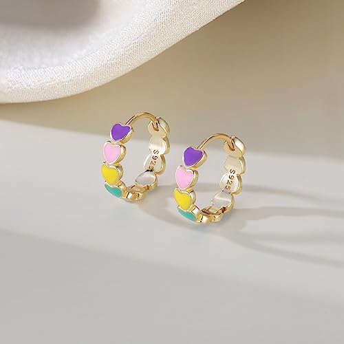 SLUYNZ Sterling Silver Rainbow Heart Hoop Earrings for Women Teens Colorful Love Earrings Huggie for Valentines Day3