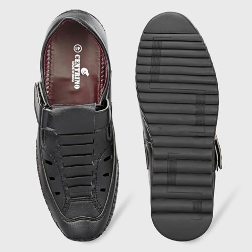 Image of Centrino Men's Fisherman Sandals | Closed Toe Leather Casual Sandal with Velcro Strap | Comfortable Casual Footwear Walking & Office Travel (9576)