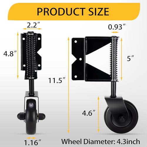 Image of Heavy Duty Spring Loaded Gate Caster Wheel With 220 Lbs Capacity, 360 Swivel, for Left & Right Wooden Farm Gates