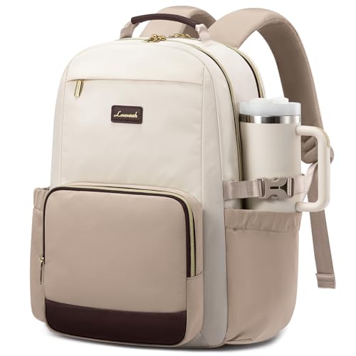 Image of LOVEVOOK Laptop Backpack for Women with Pouch Pocket for Large Capacity Cup,17 Inch Laptop Computer Bag Travel Backpack Purse,Waterproof Work Business College Teacher Backpack,Beige-Nude-Logam Plum