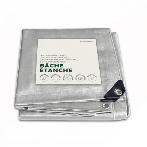 Bâche imperméable en PE 250 g/m² Grise avec œillets, renforcée [3 x 4 m]