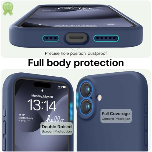 Image of LOVE 3000 Designed for iPhone 16 Case, Premium Silicone with [Soft Anti-Scratch Microfiber Lining] Shockproof Protective Phone Case for Men Women Girls 6.1 inch, Navy Blue