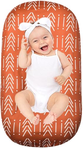 Image of Newborn Lounger Cover for Baby Boys and Girls Removable Cover Ultra Soft Comfortable Lounger Slipcover for Infant Lounger Pillow (Rust Geometric)