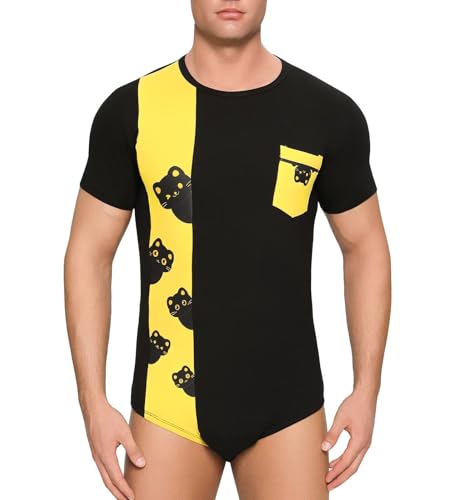 Men Print Onesie Snap Crotch Bodysuit Short Sleeve One Piece Pajamas Mens Cotton Romper3