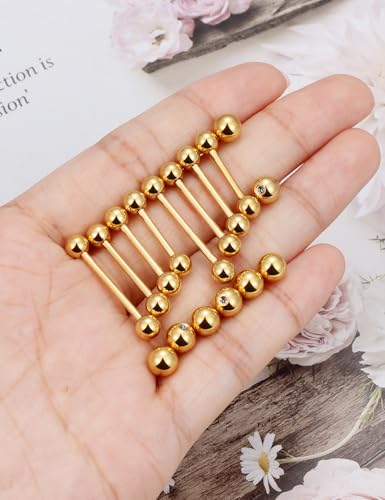 14G 16G Nipple Tongue Rings Stainless Steel Straight Barbells Piercing Jewelry Short Long Bar Silver Black Gold Bridge Piercings For Women Men 12Mm 14Mm 16Mm 18Mm Length Ball Size 5MM 6MM2