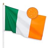 Ireland Flag 3x5 Feet for Outside - Heavy Duty Nylon, Sewn Stripes, Fade Proof, Longest Lasting - Irish National Flag 3 X 5 FT with Brass Grommets Party Festival Indoor and Outdoor Decor