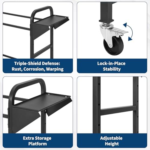 IDEALHOUSE Adjustable Tire Storage Rack, 45" x 18" x 41" Rolling Tire Organizer with Locking Casters for Garage, Shop & Workshop, Black - 4