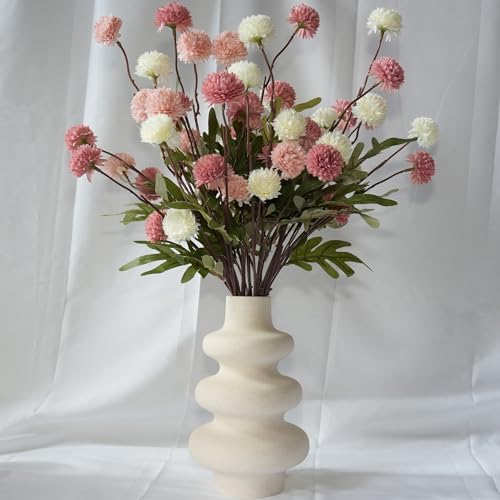 ovokuku 12Pcs Fake Flowers, Long stem Artificial Mums, Winter Floral Arrangements for Home Decorations, Mixed Pink