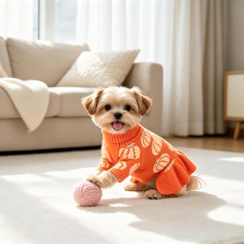 Image of YUDODO Bowknot Dog Sweater Dress for Small Dogs Girl, Stretchy Pet Clothes