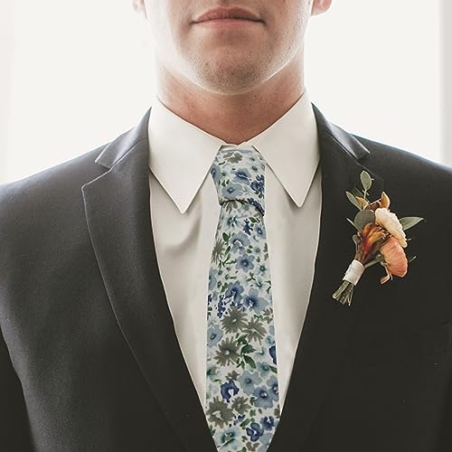 Image of Mantieqingway Men's Skinny Tie, Cotton Floral Ties for Men Wedding Necktie for Groom, Groomsmen, Missions, Dances