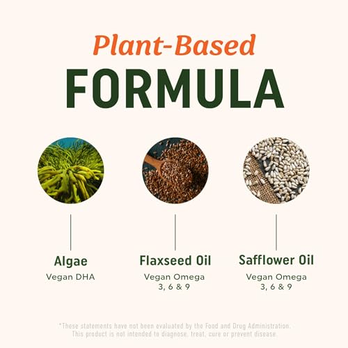 Omega 3 6 9 + DHA Gummies | Plant-Based Triple Omegas from Algae & Chia Seed Oil | with 50mg of DHA | Vegetarian, Non-GMO, Gluten-Free, Essential Fatty Acid Supplements for Adults | 60 Gummies