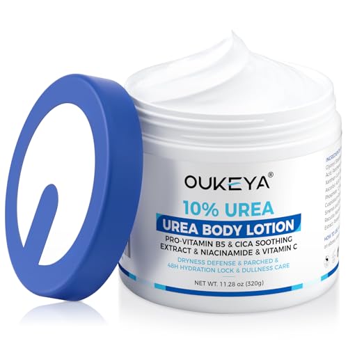 OUKEYA Crema Corporal con 10% de Urea – 320g Loción Hidratante Corporal para Piel Seca, Fórmula No Grasosa y de Rápida Absorción, Hidrata 48H y Suaviza Codos, Manos, Pies y Cuerpo