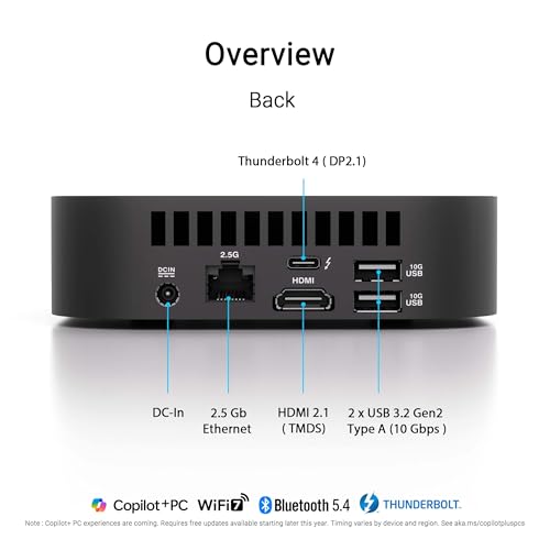 Image of ASUS NUC 14 Pro AI Microsoft Copilot+ AI PC with Intel Series 2 Core Ultra 7 258V, 32GB LPDDR5x RAM, 1TB NVMe SSD, Thunderbolt 4, WiFi 7, Win 11 Pro, Voice Command, Toolless Chassis Access, Mini PC