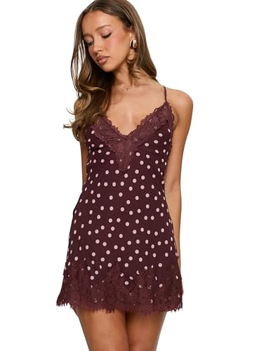 Princess Polly Call My Lover Lace Slip Mini Dress Brown Polka