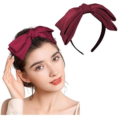 Zoestar Bowknot Headband Vintage Satin Hair Bands Big Bow Hair Hoop Party Elastic Hair Accessories for Women and Girls,1 Pcs (Red) Cover