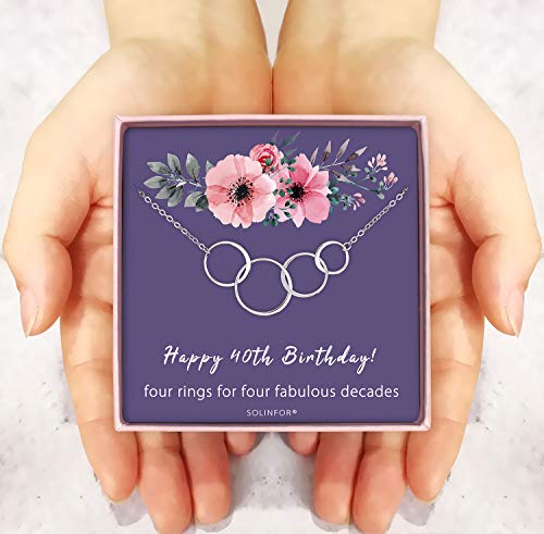 Solinfor 40Th Birthday Gifts For Women - Sterling Silver Necklace With Gift Wrapping, Card - Four Circle For Her 4 Decade - 40 Years Old Jewelry Gift Idea #TOP4