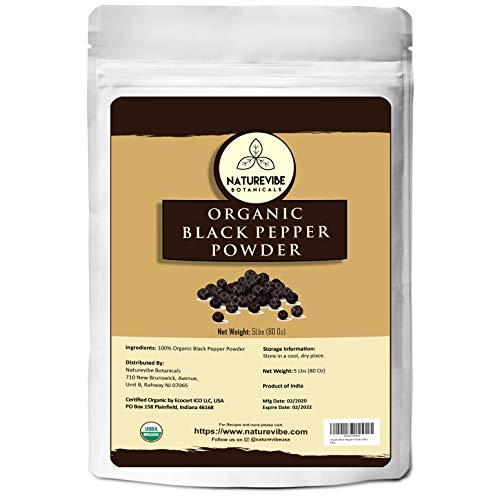 Naturevibe Botanicals Organic Malabar Black Pepper Powder, 5lbs | Non GMO and Gluten Free | Adds Flavor | Indian Spice (80 ounces)