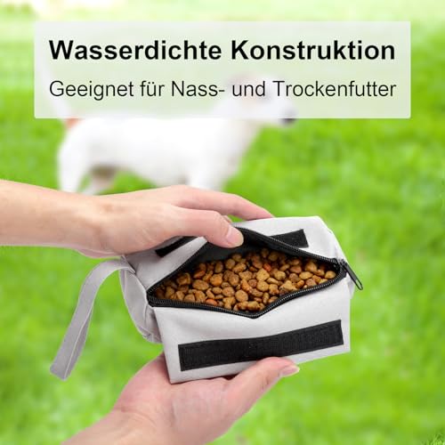 GZRXIOUS Futterbeutel für Hunde, Wasserdichter Apportierbeutel aus Oxfordstoff – Leckerlibeutel für Hunde, Einhandbedienung, Perfekt als Erziehungshilfen für Dummy Hundetraining (Grau)