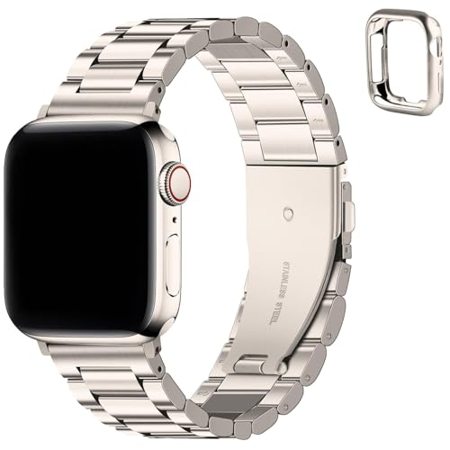Bracelet de montre en acier inoxydable avec coque de protection pour Apple Watch SE 9 8