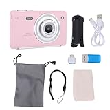 Acouto Câmera Digital 4K 64MP para Fotografia Com Foco Automático Flash de Câmera Dupla 16X Zoom Cartão Anti Vibração Vlog Compacta para Adolescentes e Adultos (Rosa)