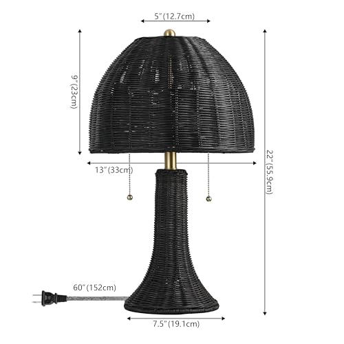 JONATHAN Y Joanie 2-Light Table Lamp 22" Rattan, Black/Brass Gold by JONATHAN Y - Used condition - Image 5