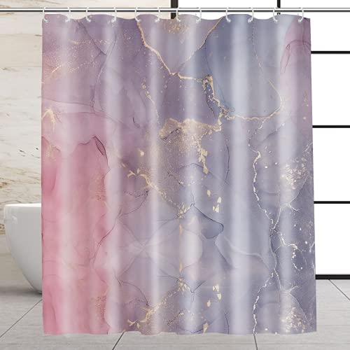 VEGA U Marmor-Duschvorhang für Badezimmer, bunte abstrakte Badedekoration mit Haken, 183 x 183 cm Cover