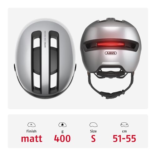 ABUS HUD-Y ACE city helmet - stylish bike helmet with visor and magnetic, rechargeable rear LED light - for men and women - silver, size S - Image 2