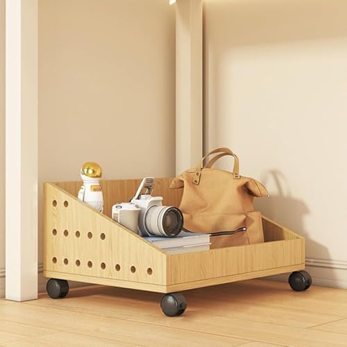 Multifunctional Rolling Book Cart with Wheels, Mobile Under Desk Bookshelf, Slide-Out Utility Cart for Home Office, Living Room & School - Wood Finish (15.75"x11.81"x21.26")